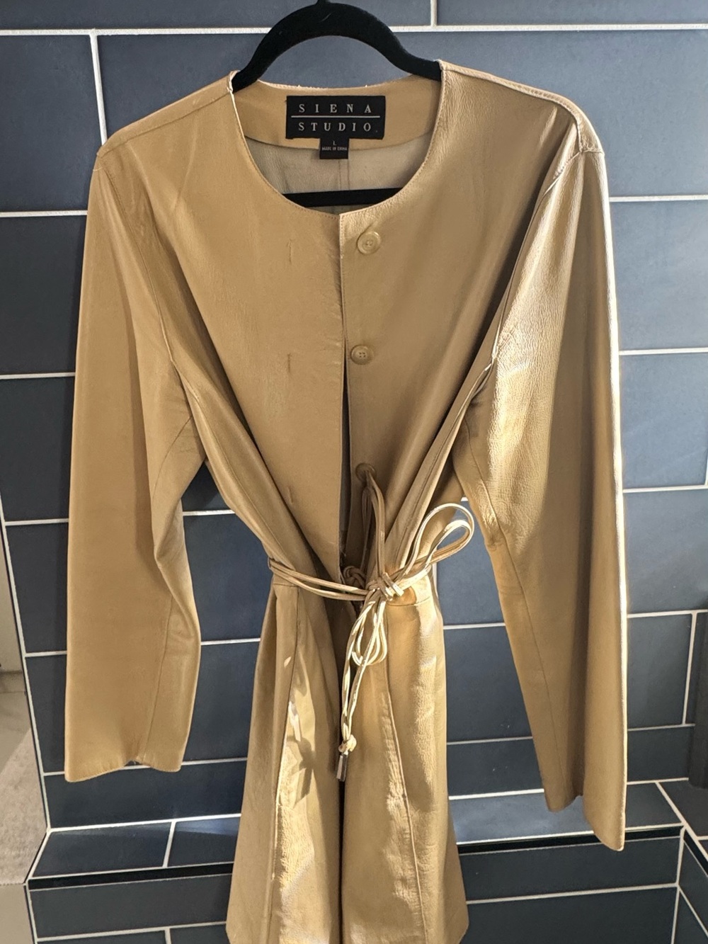 Siena Studio Beige Tie-Waist Leather Trench Coat